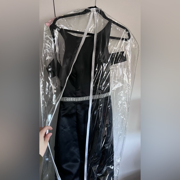 Prom dress! Slick black with thin diamond belt. Sophisticated. - Picture 3 of 4